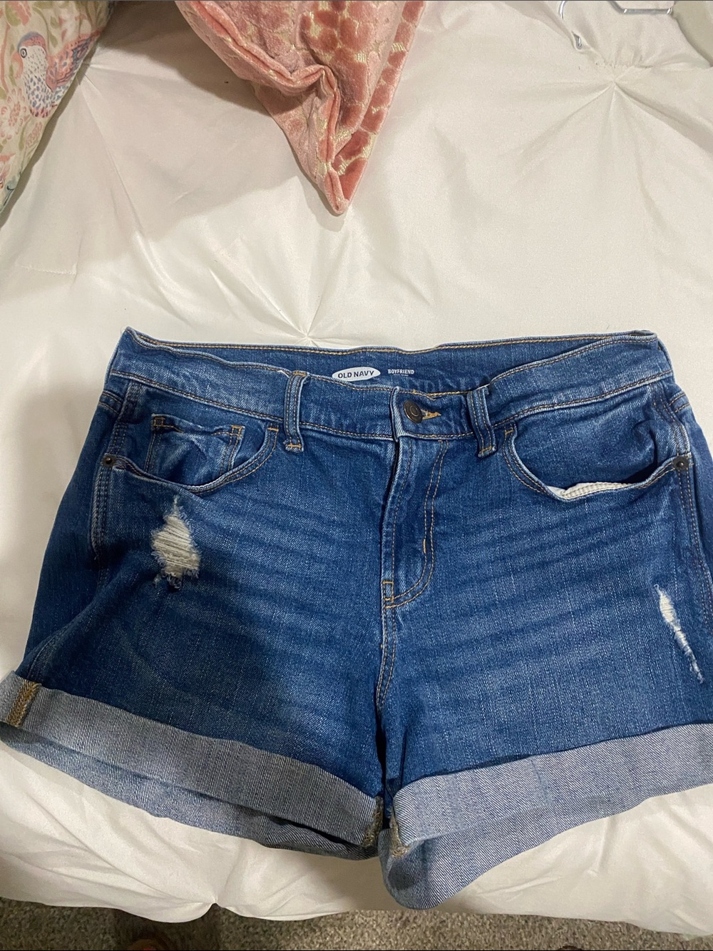 Old Navy Dark Blue Rolled Cuff Distressed Denim Shorts
